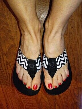 Yellow Box Black & White Chevron Thong Sandals